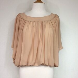 NWT New Login Nude Sheer Kimono Bubble Hem Blouse Top Size Medium Girly Classic